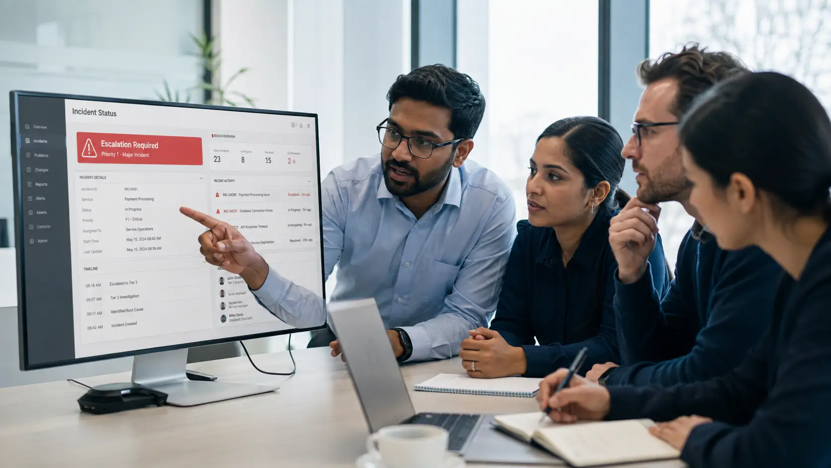 IT team managing critical incident escalation