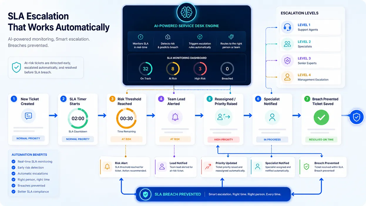 Automated SLA escalation workflow.