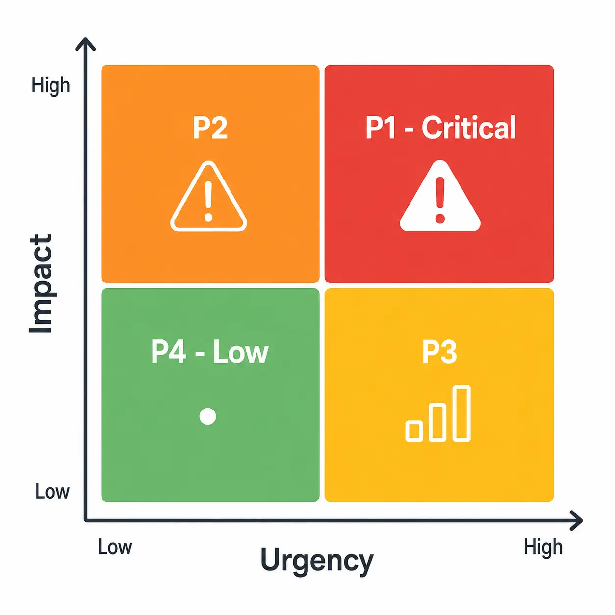 Incident priority matrix based on impact and urgency