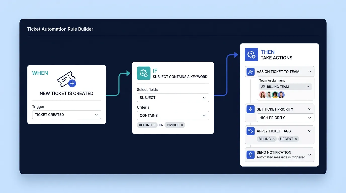 No-code ticket automation rule builder.