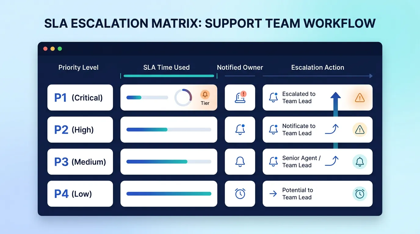 SLA escalation matrix by priority levels.