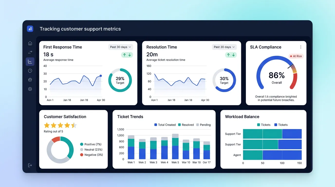 SLA support metrics analytics dashboard.