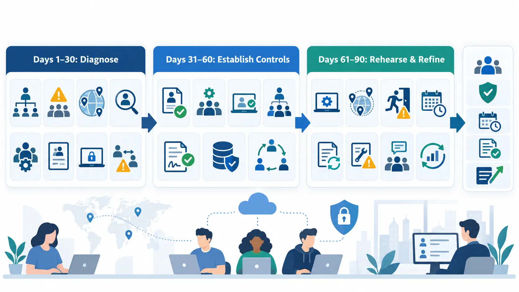 90-day People Operations roadmap for risk, controls, and process improvement.