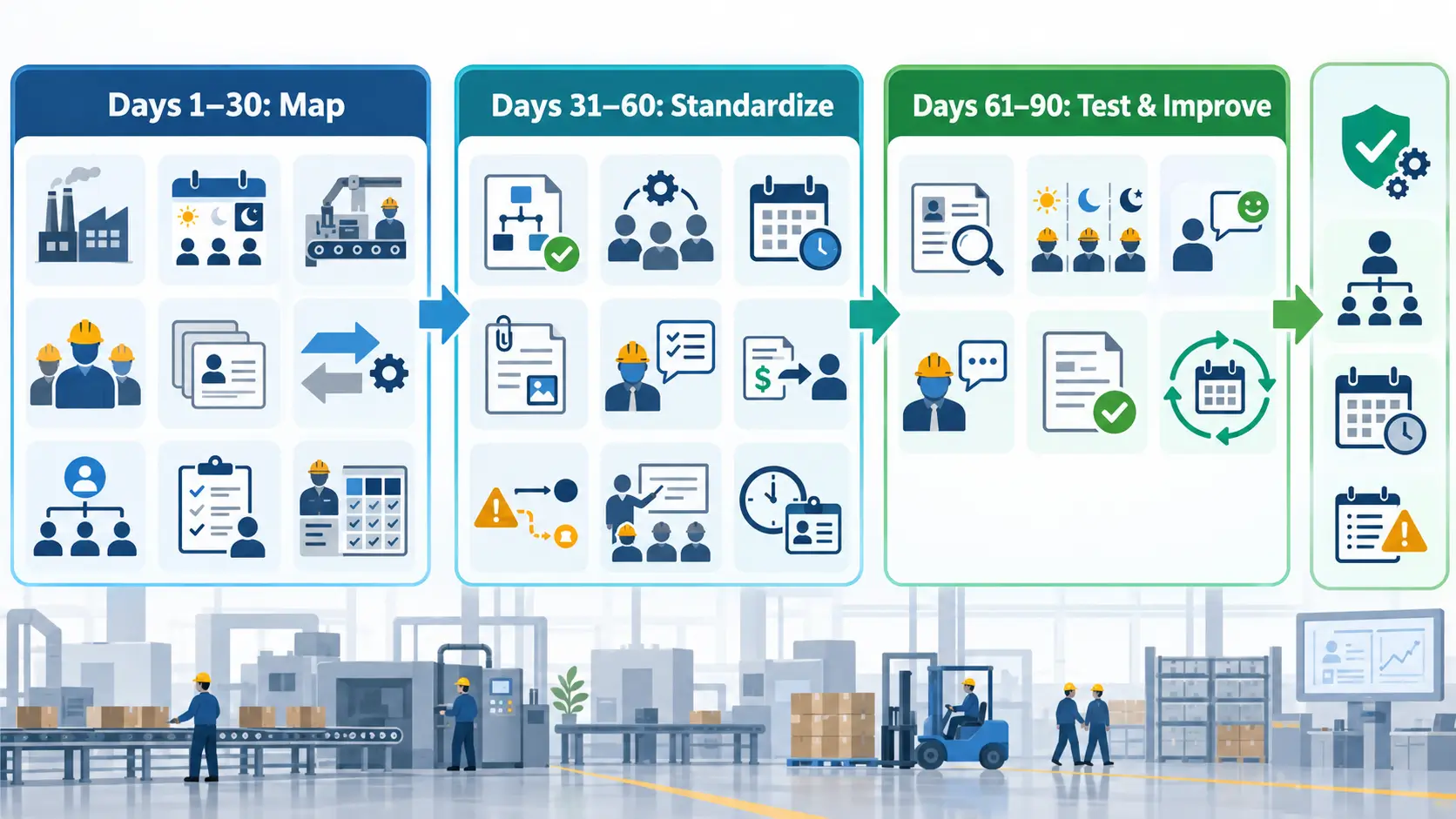 90-day manufacturing HR improvement plan.